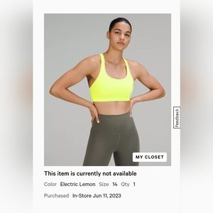 lululemon Energy BraMedium Support, B–D Cups size 14 electric lemon